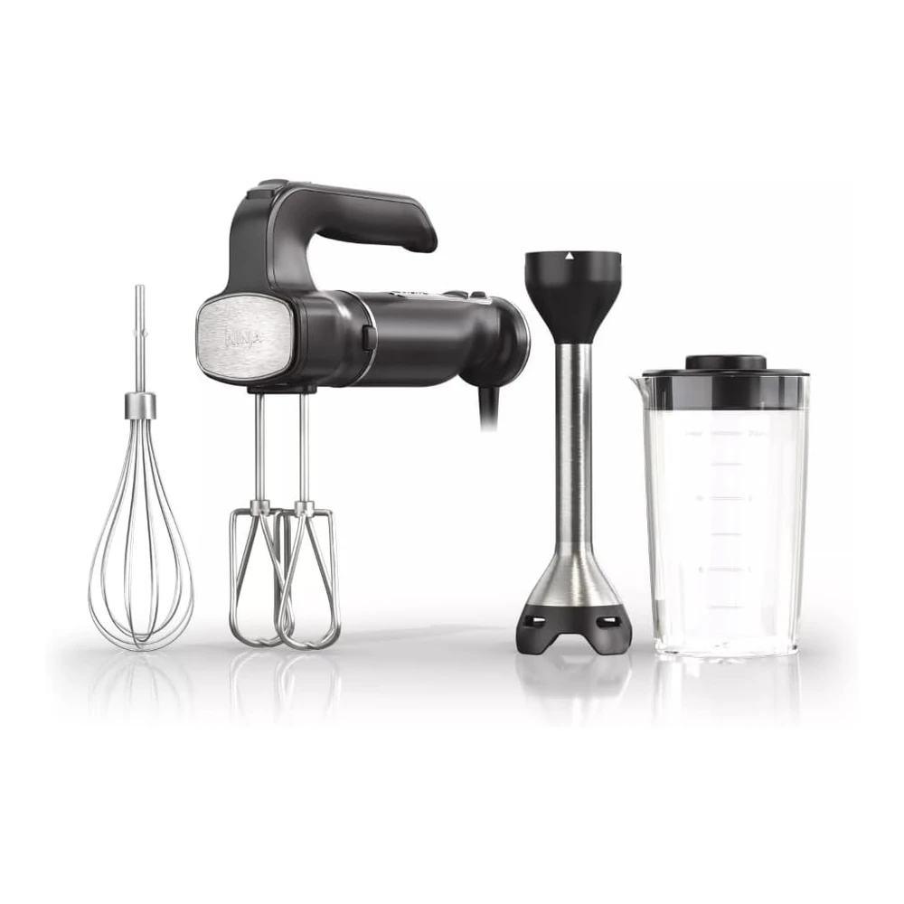 NINJA CI101 FOODI POWER MIXER SYSTEM - BATIDORA DE MANO DE 750 VATIOS DE PICO Y MEZCLADOR DE MANO COMBINADO CON BATIDOR Y BATIDORES - RECIPIENTE DE MEZCLA DE 3 TAZAS - COLOR NEGRO