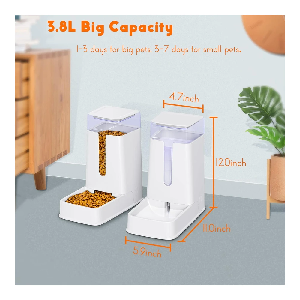 b0b5316wtq_1.webp Comedero Automático para Gatos y Dispensador de Agua En Juego - 2 Paquetes de 1 Galón para Perros Pequeños - Medianos y Grandes - Cachorros - Gatitos (Blanco)