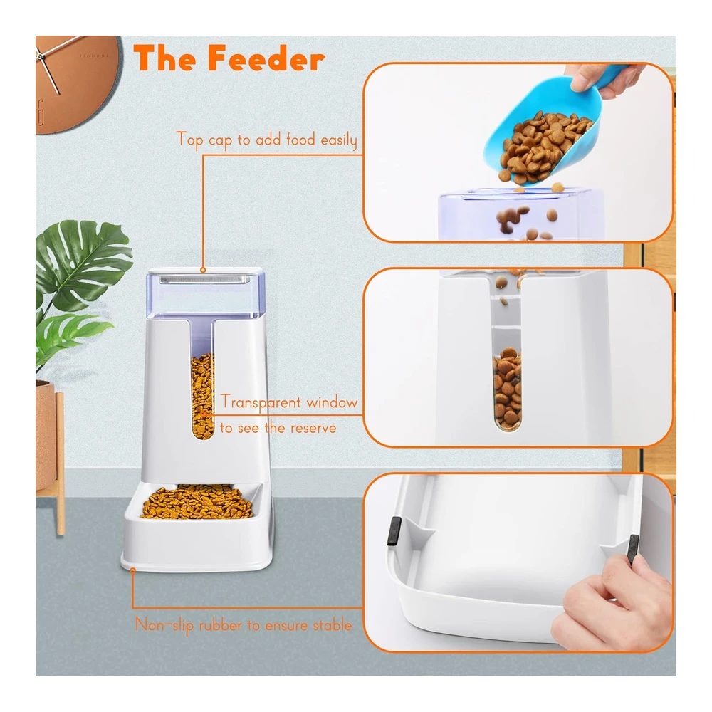 b0b5316wtq_2.webp Comedero Automático para Gatos y Dispensador de Agua En Juego - 2 Paquetes de 1 Galón para Perros Pequeños - Medianos y Grandes - Cachorros - Gatitos (Blanco)