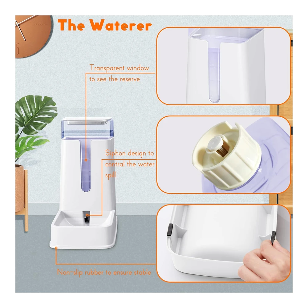 b0b5316wtq_3.webp Comedero Automático para Gatos y Dispensador de Agua En Juego - 2 Paquetes de 1 Galón para Perros Pequeños - Medianos y Grandes - Cachorros - Gatitos (Blanco)