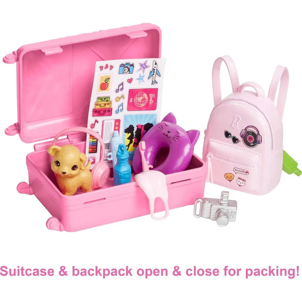 BARBIE MUÑECA VIAJE CON MALETA Y CACHORRO RUBIA