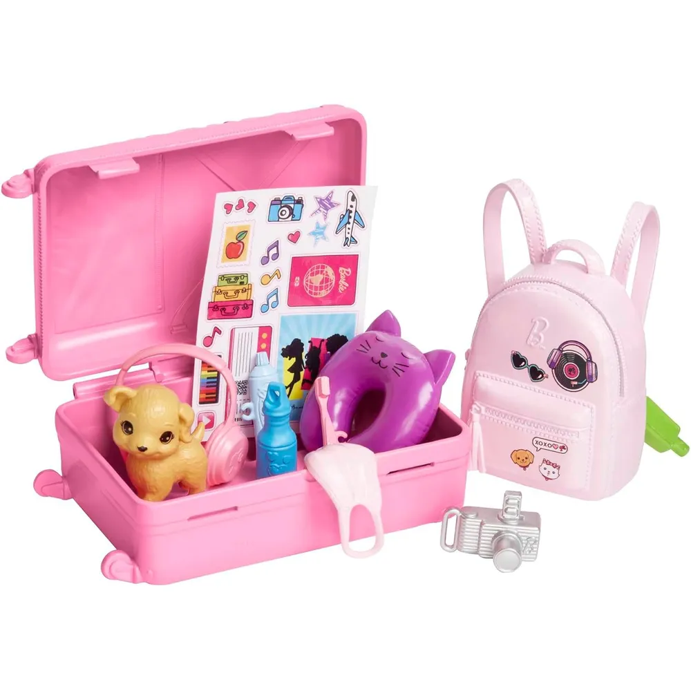 BARBIE MUÑECA VIAJE CON MALETA Y CACHORRO RUBIA