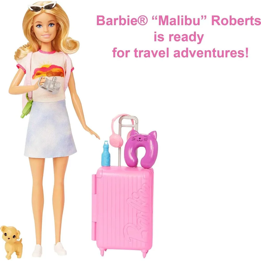 BARBIE MUÑECA VIAJE CON MALETA Y CACHORRO RUBIA