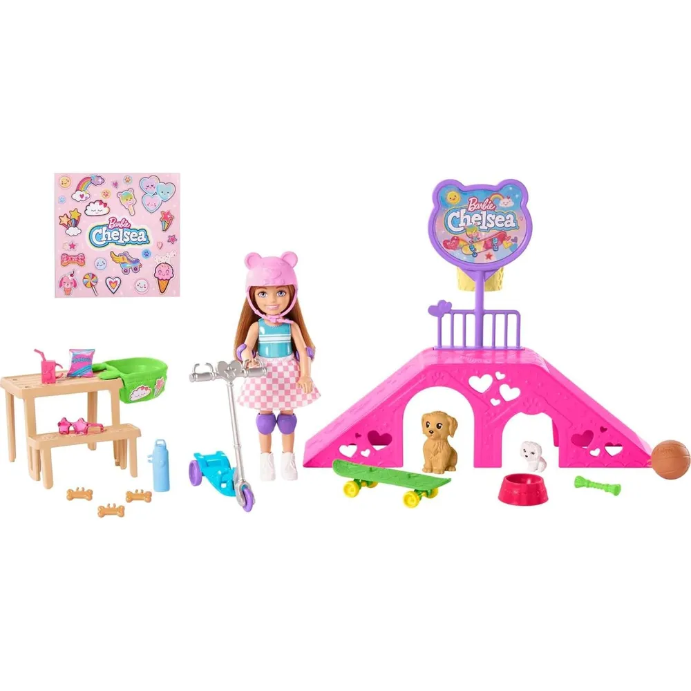 BARBIE CHELSEA PARQUE PATINAJE CON CACHORROS MORENA