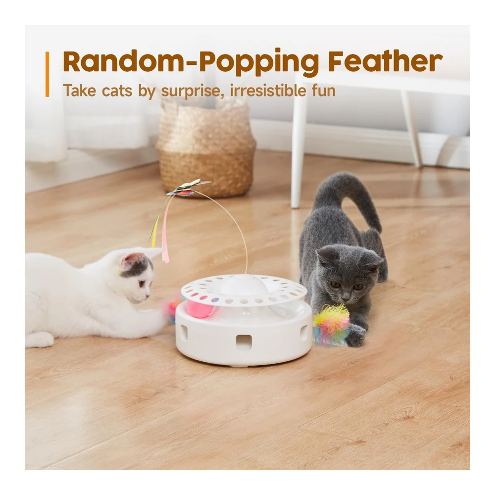 Potaroma Cat Toys Juguete Interactivo 3 En 1 para Gatitos Mariposa Revoloteando Pluma En Movimiento Bolas de Seguimiento Por USB | Blanco