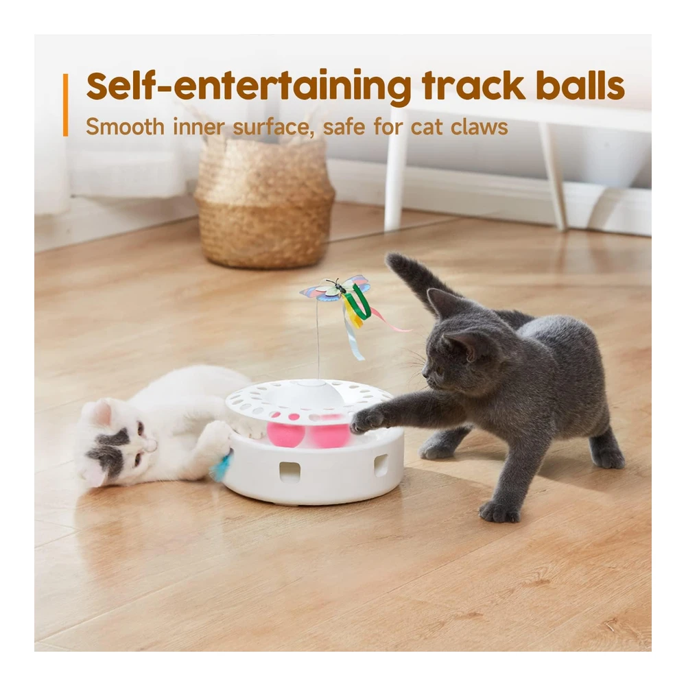 Potaroma Cat Toys Juguete Interactivo 3 En 1 para Gatitos Mariposa Revoloteando Pluma En Movimiento Bolas de Seguimiento Por USB | Blanco