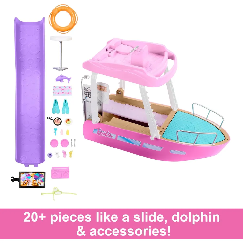 BARBIE BARCO PISCINA CON TOBOGÁN Y ACCESORIOS