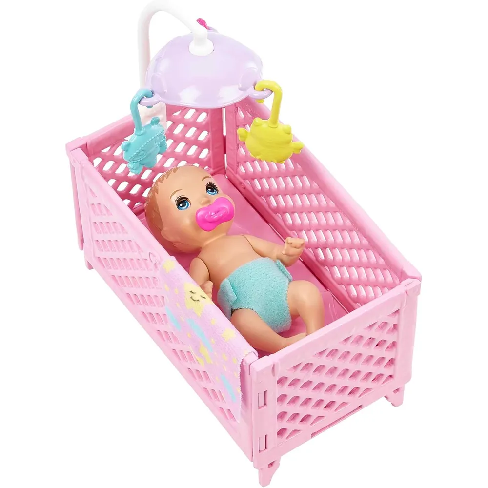 BARBIE SKIPPER SET CUNA BEBÉ MORADO
