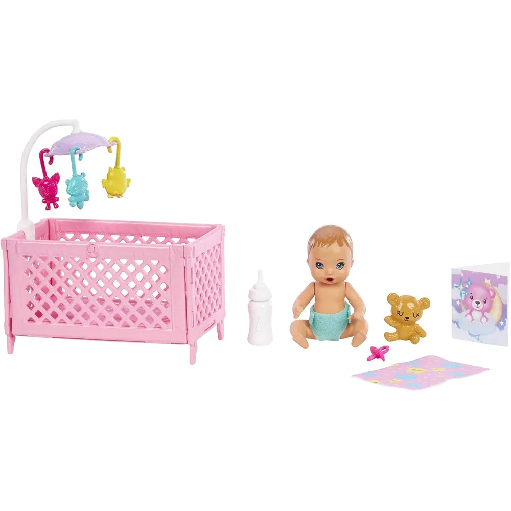 BARBIE SKIPPER SET CUNA BEBÉ MORADO