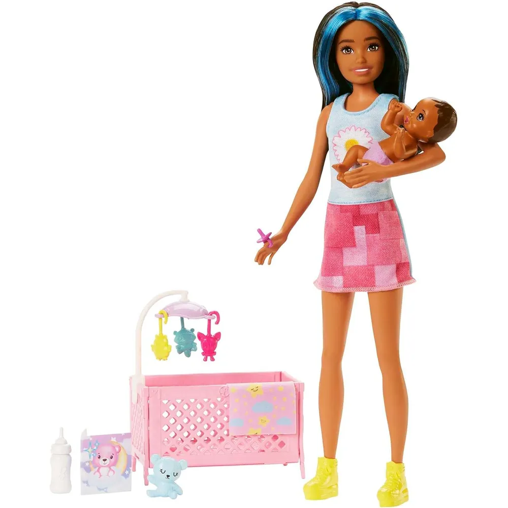 BARBIE SKIPPER SET CUNA BEBÉ AZUL