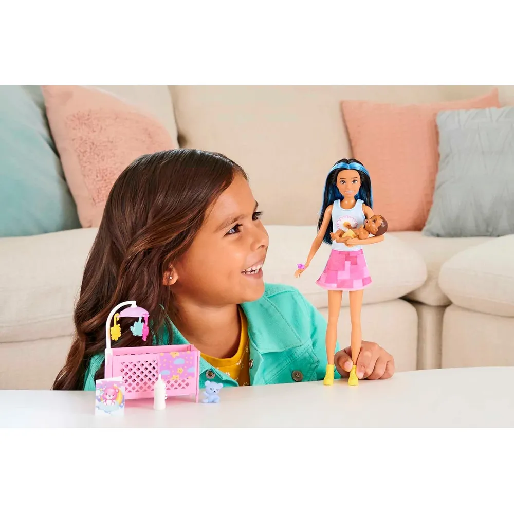 BARBIE SKIPPER SET CUNA BEBÉ AZUL