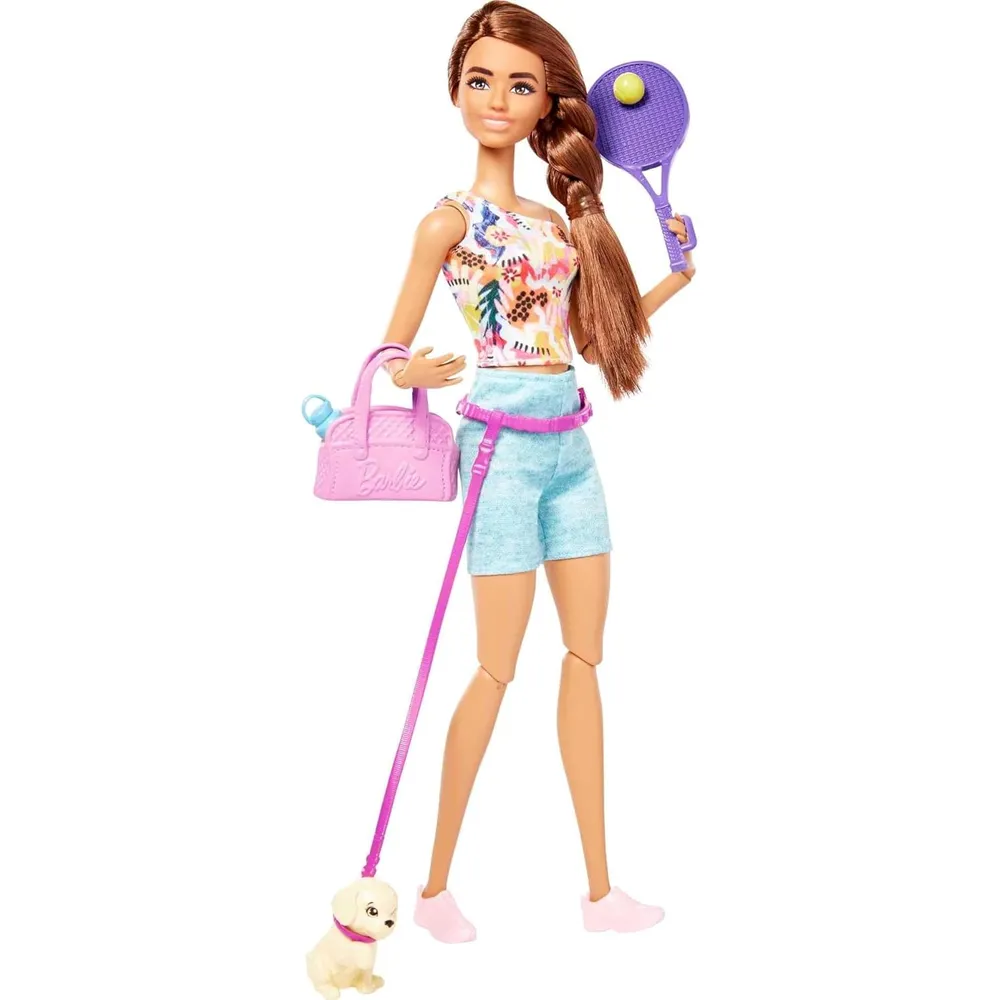 BARBIE MUÑECA MORENA CON CACHORRO SET EJERCICIO