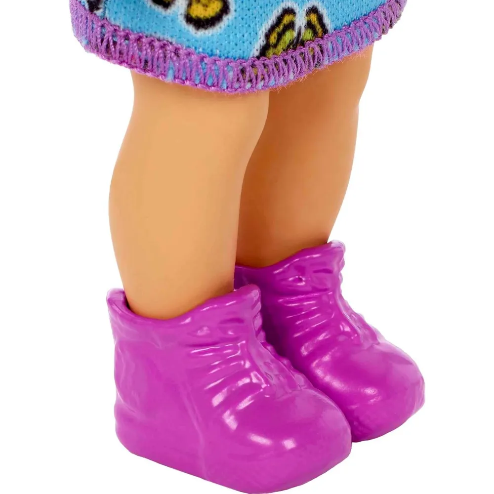 BARBIE SKIPPER BABYSITTERS SET BAÑO MUÑECA MORENA VESTIDO MARIPOSA