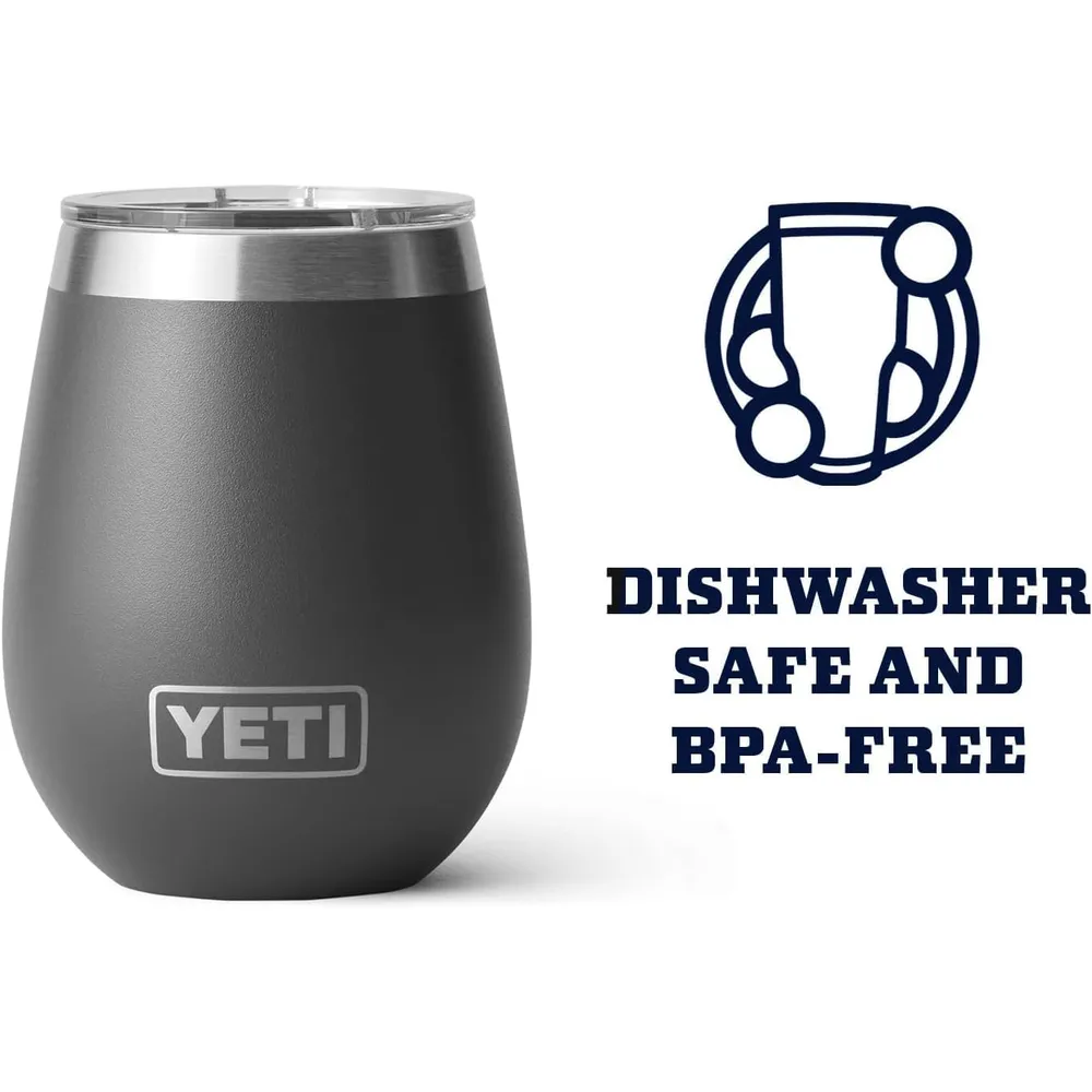YETI Rambler Vaso de vino de 10 oz de acero inoxidable con tapa MagSlider color gris