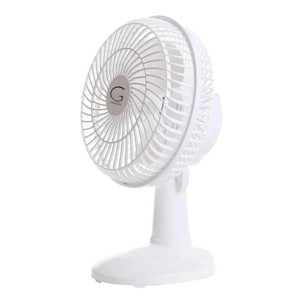 GENESIS VENTILADOR DE MESA/CLIP 6" – 2 VELOCIDADES SILENCIOSAS – BLANCO