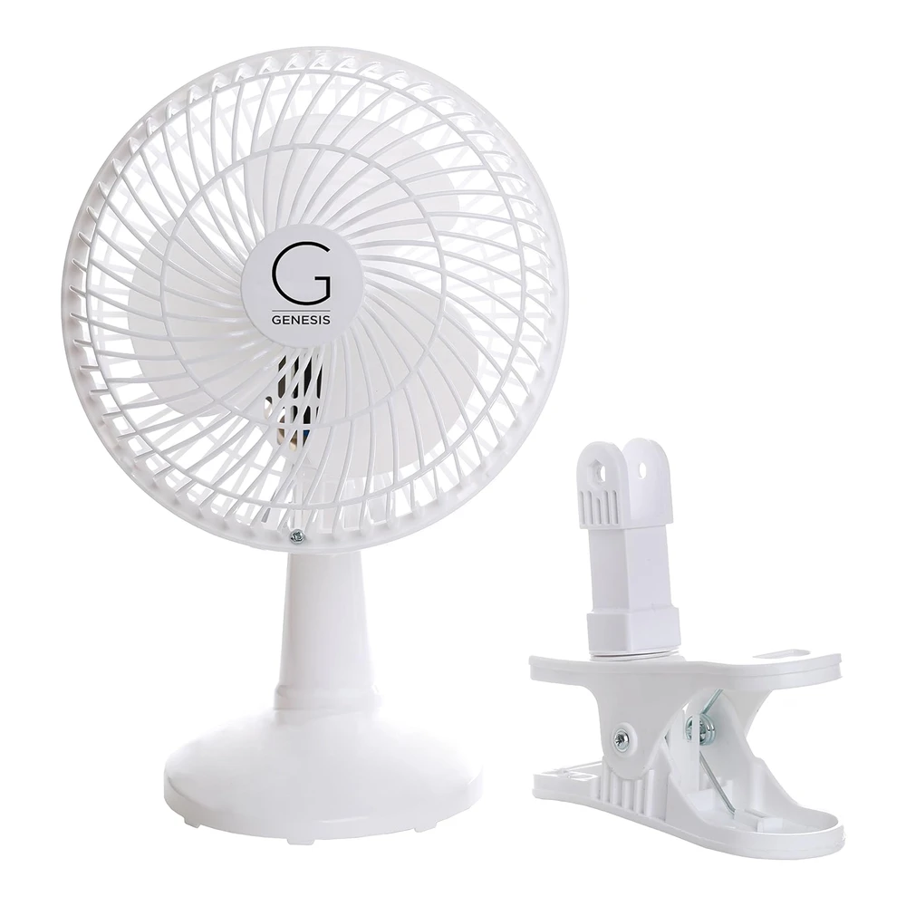 GENESIS VENTILADOR DE MESA/CLIP 6" – 2 VELOCIDADES SILENCIOSAS – BLANCO