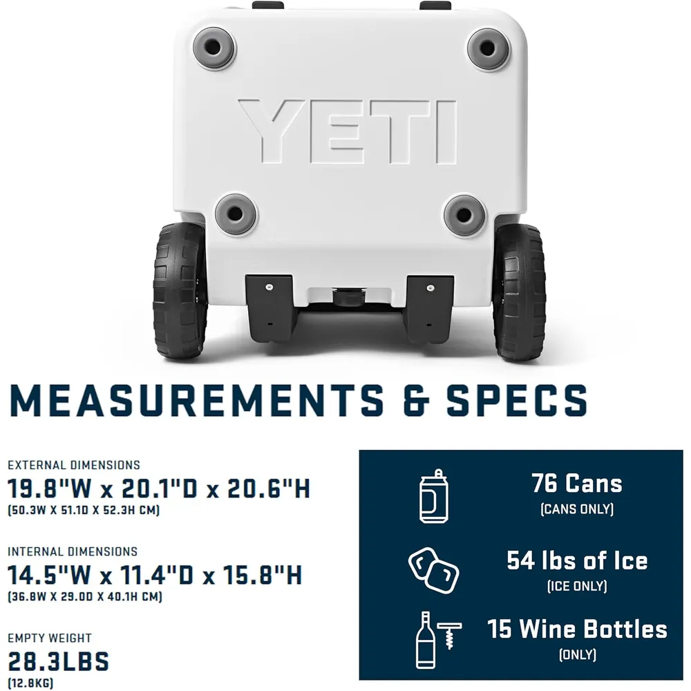 YETI Roadie 48 Cooler Con Ruedas Y Mango Retráctil | Blanco