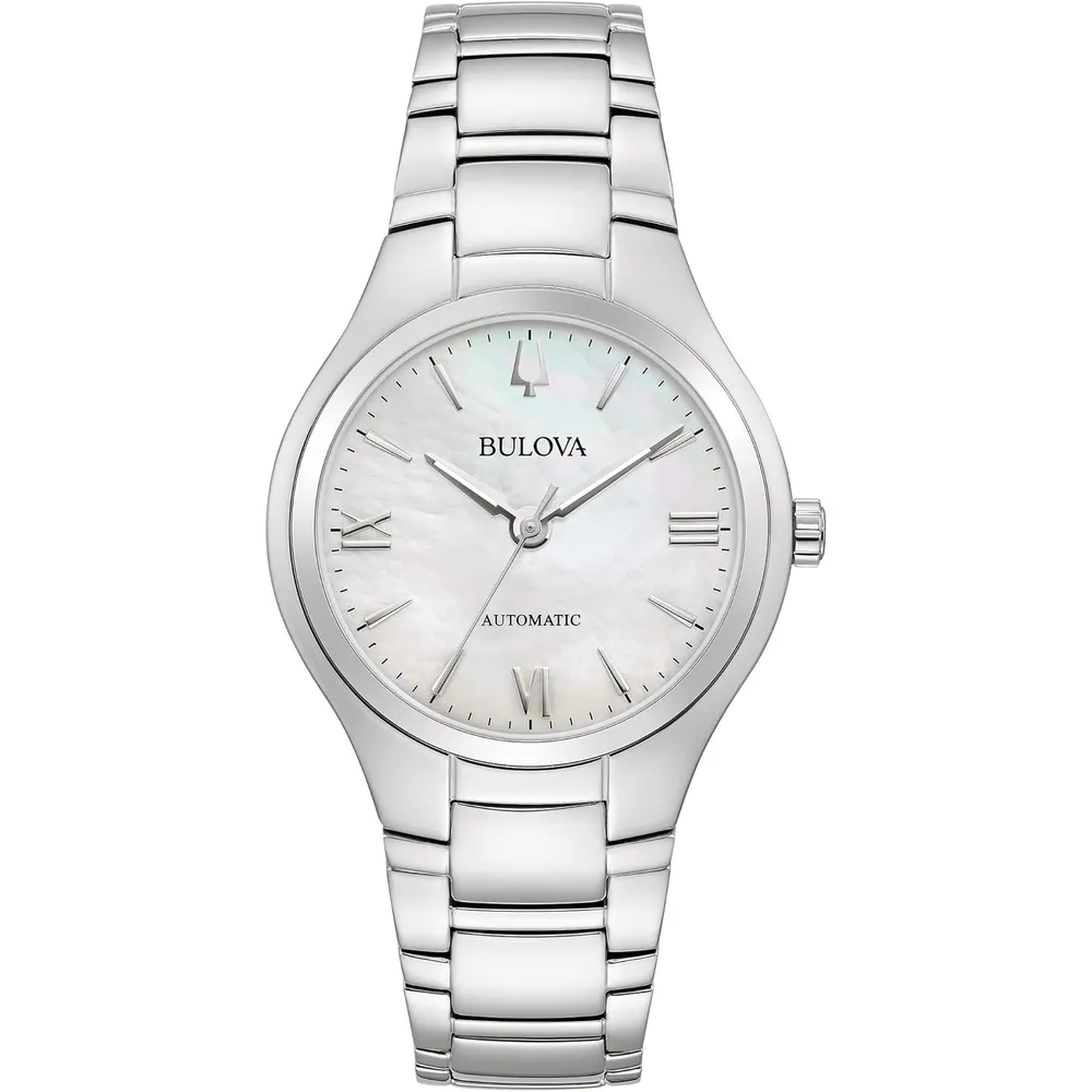Bulova reloj clásico de mujer automático 3 agujas esfera de nácar | Plata
