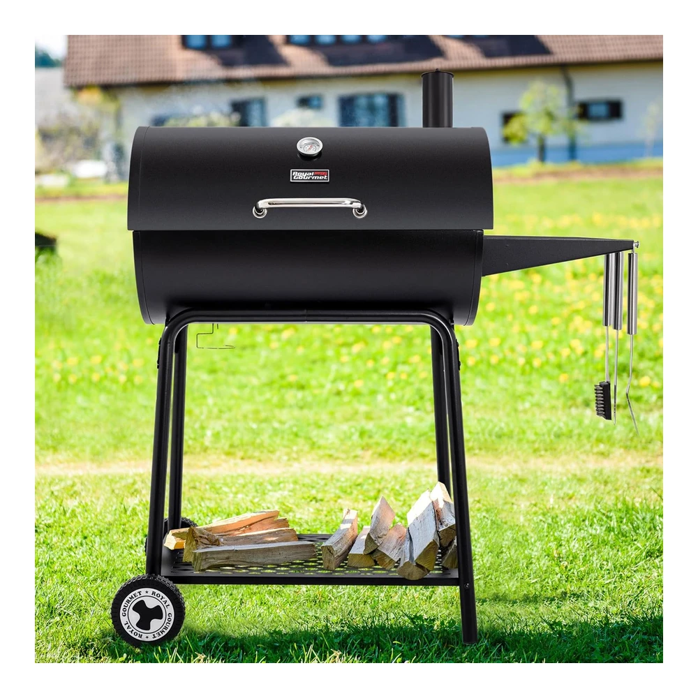 Royal Gourmet Cc1830 Parrilla de Carbón de 30 Barriles con Mesa Auxiliar - 627" Cuadradas - Patio Trasero Al Aire Libre - Patio y Fiestas - Color Negro