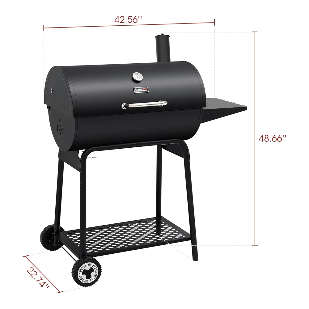 Royal Gourmet Cc1830 Parrilla de Carbón de 30 Barriles con Mesa Auxiliar - 627" Cuadradas - Patio Trasero Al Aire Libre - Patio y Fiestas - Color Negro
