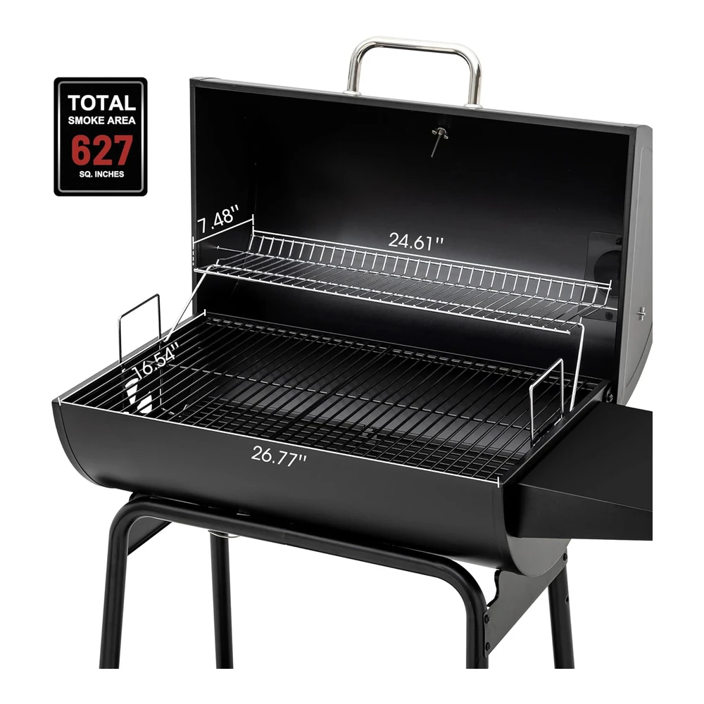 Royal Gourmet Cc1830 Parrilla de Carbón de 30 Barriles con Mesa Auxiliar - 627" Cuadradas - Patio Trasero Al Aire Libre - Patio y Fiestas - Color Negro