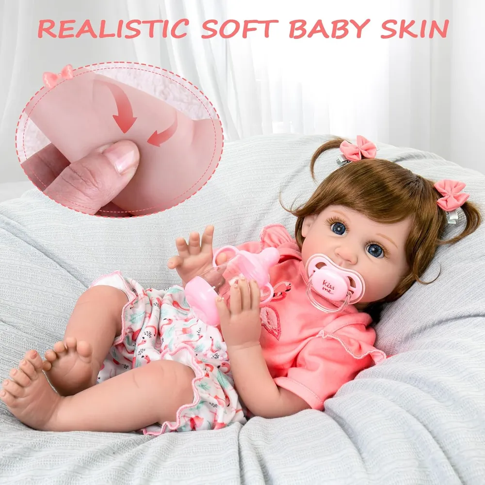 AORI muñeca bebé Realista 22"/56 cm con accesorios | Flamenco
