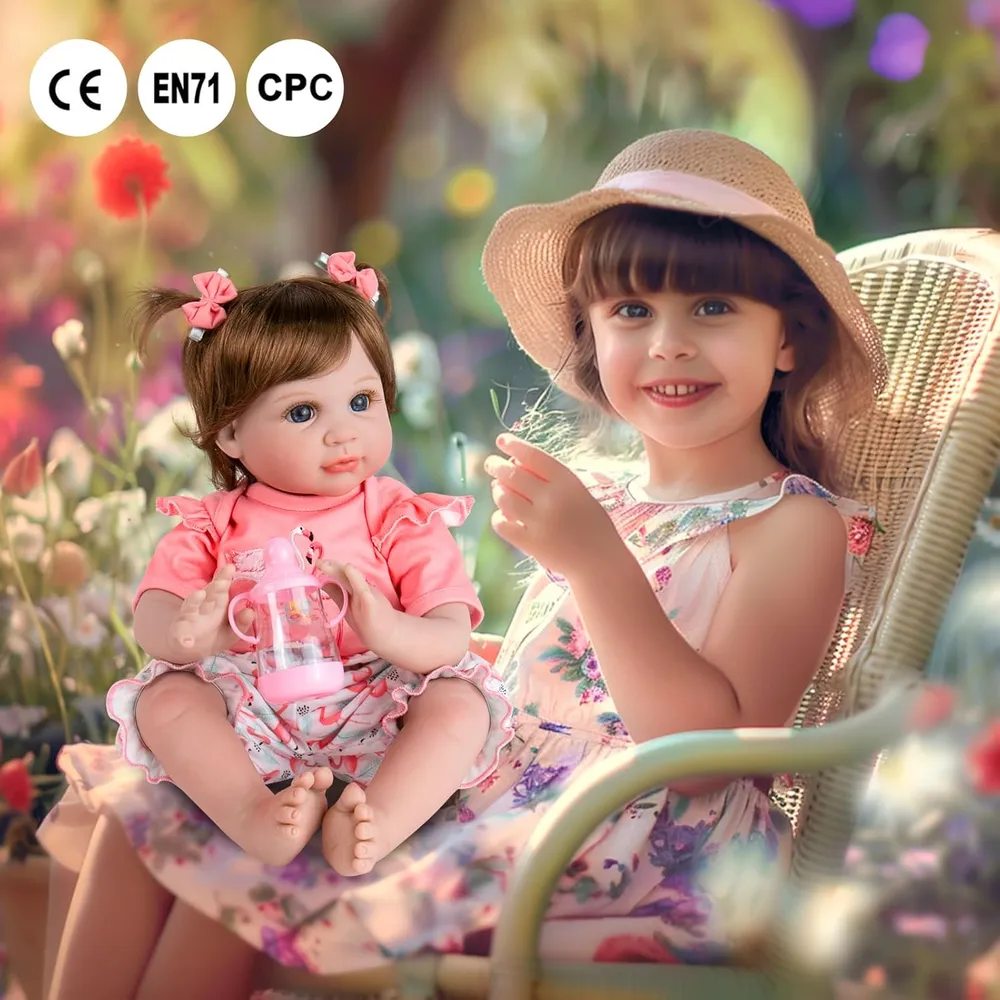AORI muñeca bebé Realista 22"/56 cm con accesorios | Flamenco
