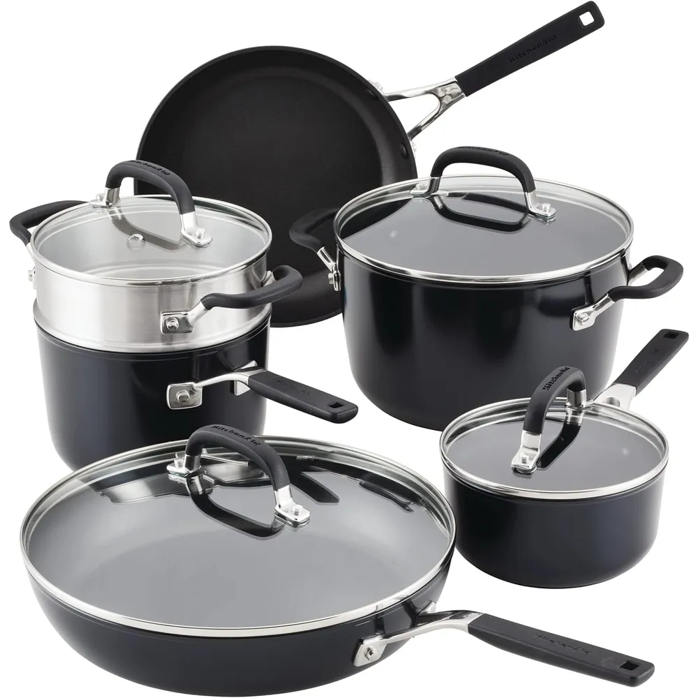 KitchenAid juego de ollas y sartenes 10 pzas, anodizado duro | Negro