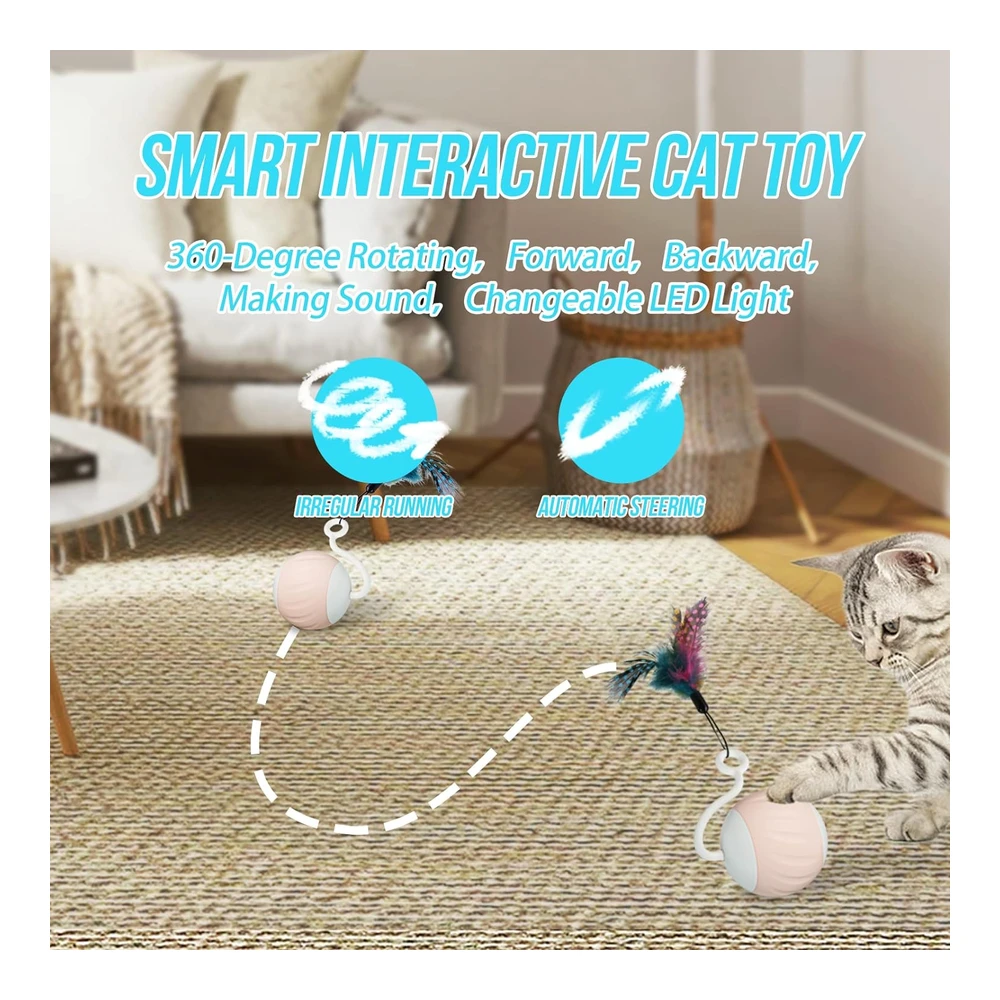 b0b8j52pf4_2.webp Gogodogya Juguetes para Gatos Pelota con Luces Led de Arco Iris Plumas y Cable de Carga USB Control Táctil y Control de Sonido | Multicolor
