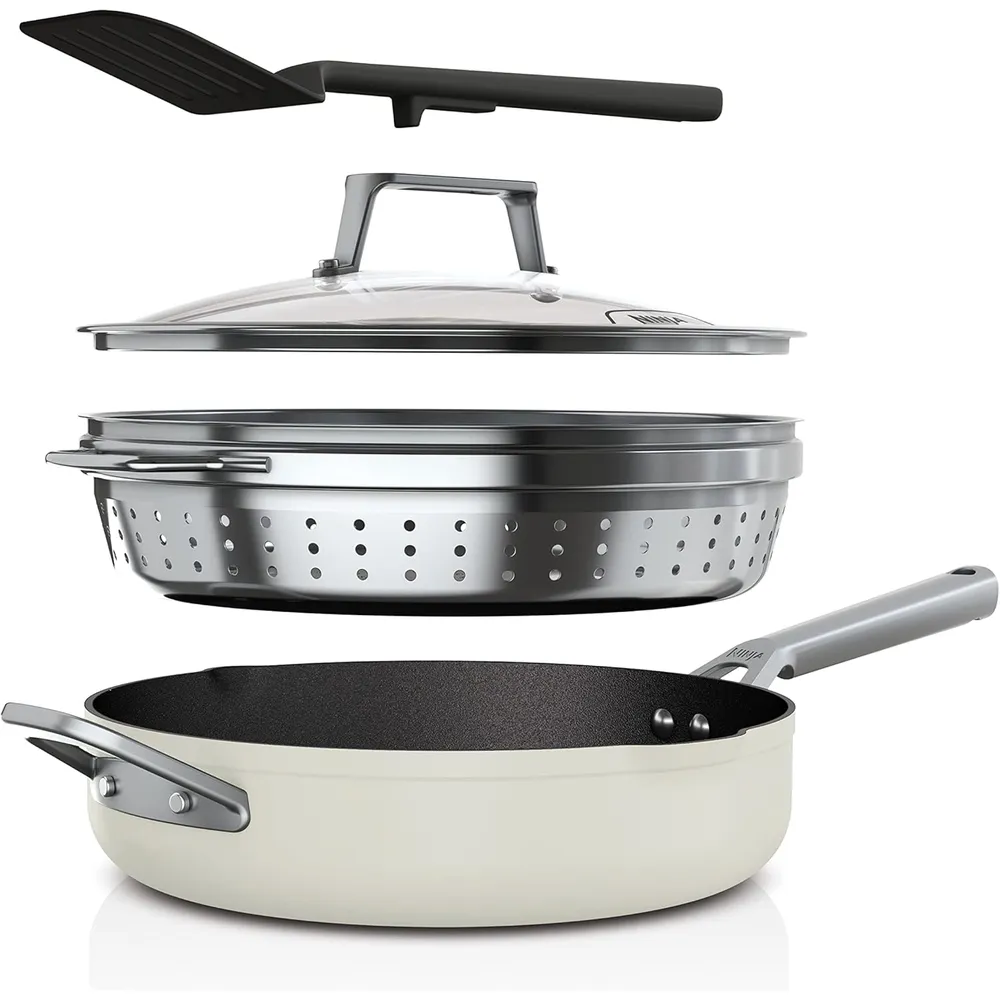 Ninja sartén CW102WH Foodi Neverstick PossiblePan, antiadherente, 4 qt / 3,8 L | Vanilla Seed