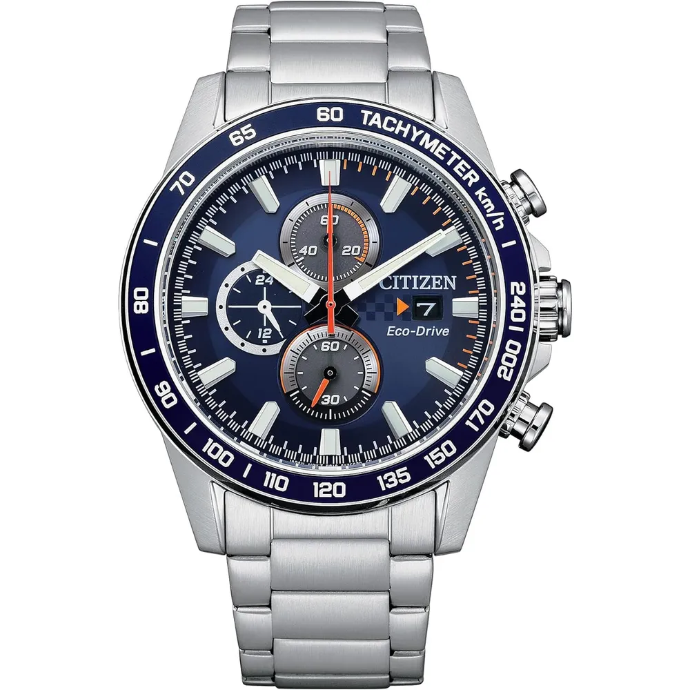Citizen CA0781-50L reloj masculino Eco-Drive con taquímetro y cristal esférico | 44 mm - Esfera Azul