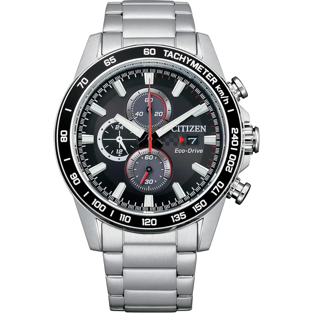Citizen CA0781-50L reloj masculino Eco-Drive con taquímetro y cristal esférico | 44 mm - Esfera negra