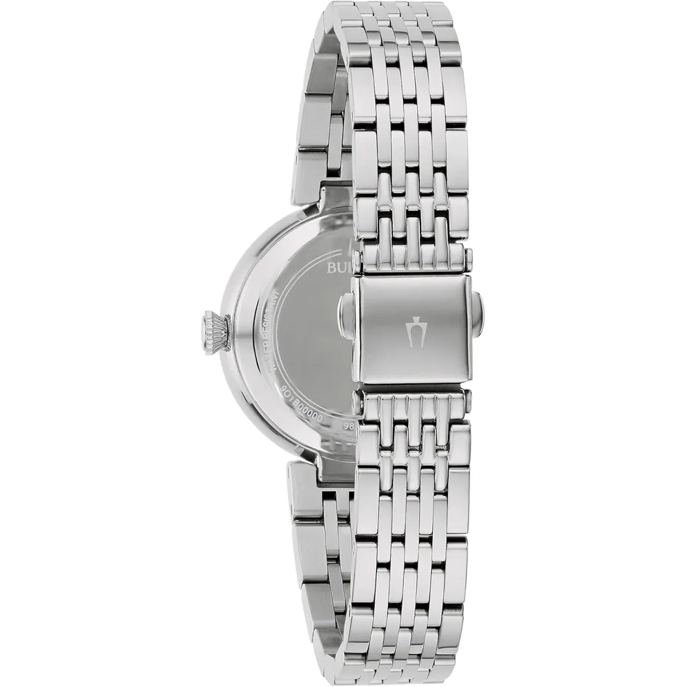 Bulova reloj clásico de mujer 3 agujas de cuarzo esfera de nácar con cristales | Plateado
