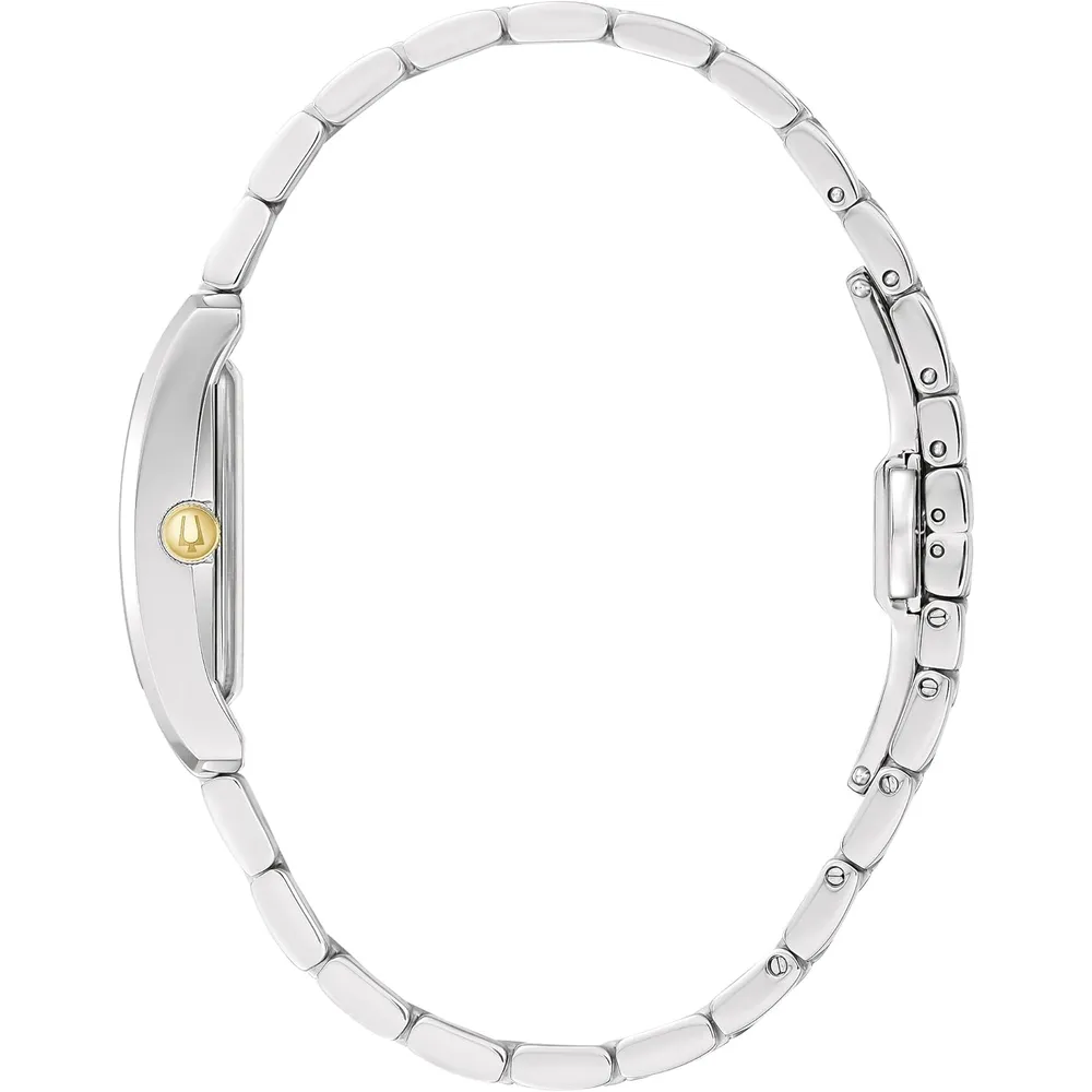 Bulova reloj clásico mujer cuarzo bicolor diamantes 3 agujas rectangular | Oro/Plata