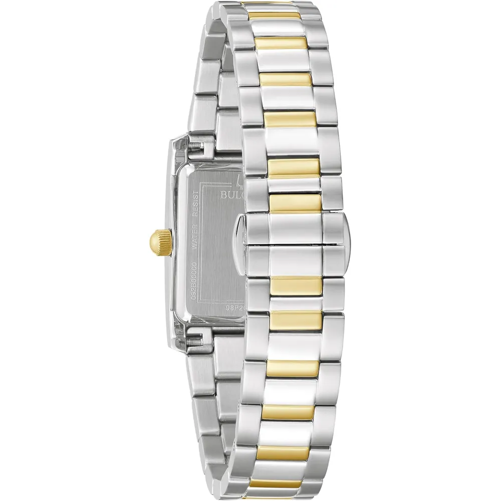 Bulova reloj clásico mujer cuarzo bicolor diamantes 3 agujas rectangular | Oro/Plata