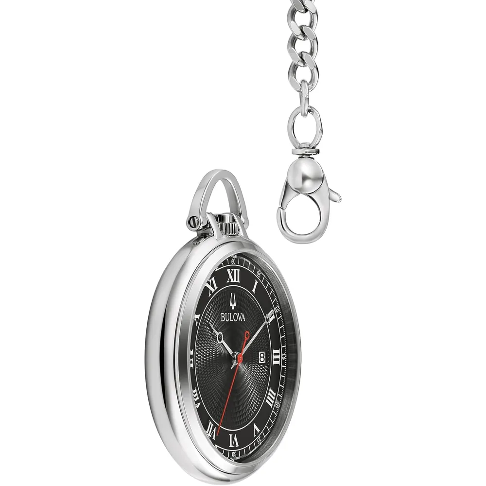 b0b92j3s3p_5_webp.webp Bulova reloj de bolsillo clásico 3 agujas de cuarzo fecha cadena desmontable | Plateado/Negro