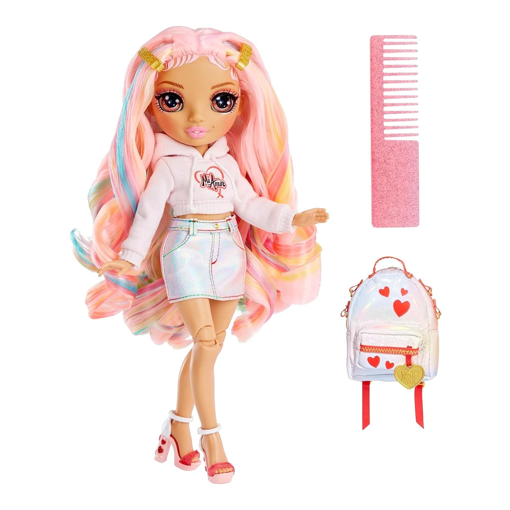 Rainbow High Rainbow Junior High Edición Especial Kia Hart - Muñeca Rosa Posable de 9' con Accesorios y Mochila Suave de Apertura