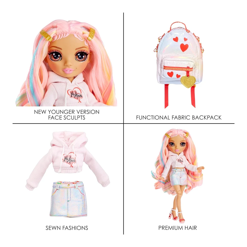 Rainbow High Rainbow Junior High Edición Especial Kia Hart - Muñeca Rosa Posable de 9' con Accesorios y Mochila Suave de Apertura