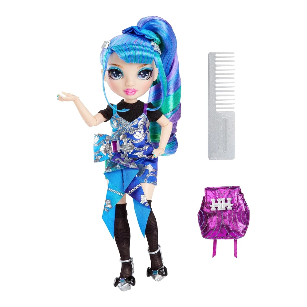 Rainbow High Junior High Edición Especial Holly De'vious-Muñeca Azul y Verde de 9' con Accesorios y Mochila Suave de Apertura
