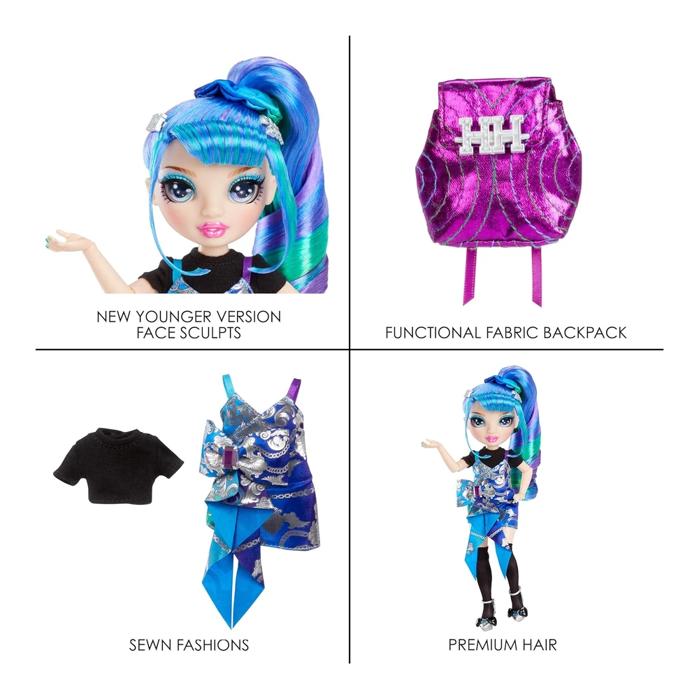 Rainbow High Junior High Edición Especial Holly De'vious-Muñeca Azul y Verde de 9' con Accesorios y Mochila Suave de Apertura