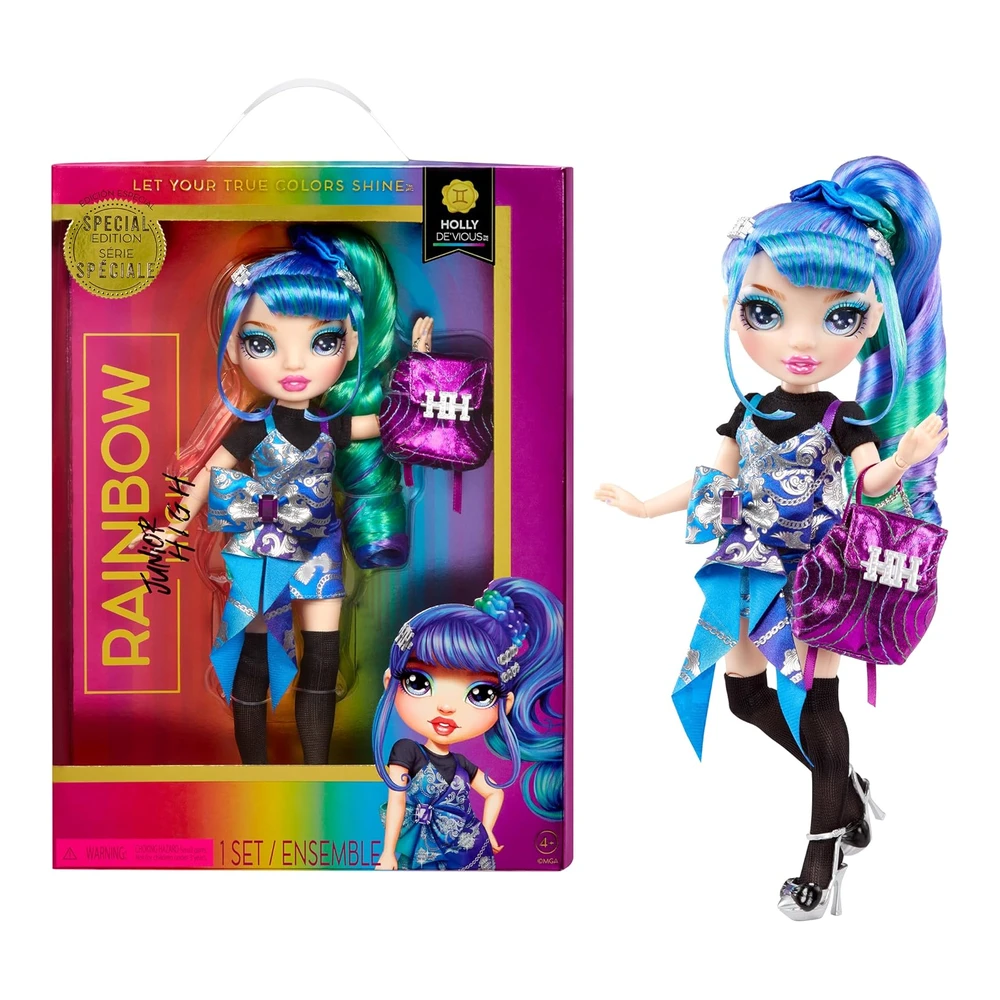 b0b94lqfm5_m.webp Rainbow High Junior High Edición Especial Holly De'vious-Muñeca Azul y Verde de 9' con Accesorios y Mochila Suave de Apertura