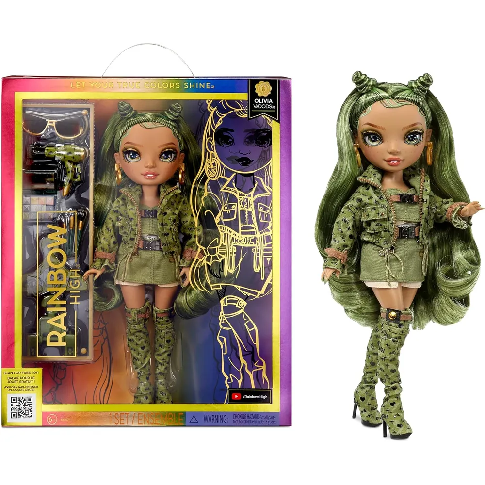 Rainbow High Olivia muñeca camuflaje con accesorios