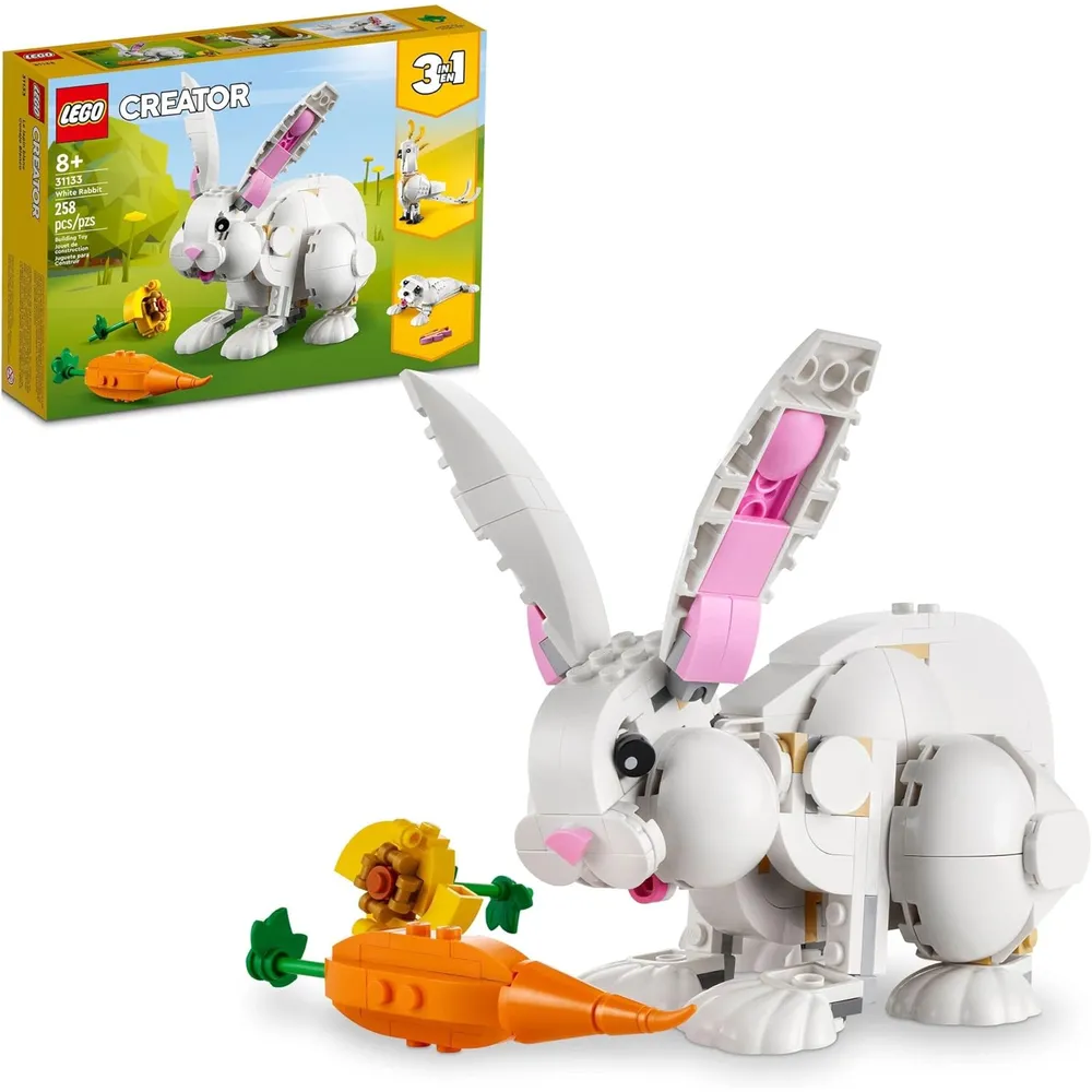 Lego Creator 3 en 1 conejo blanco se transforma en foca y loro juguete STEM