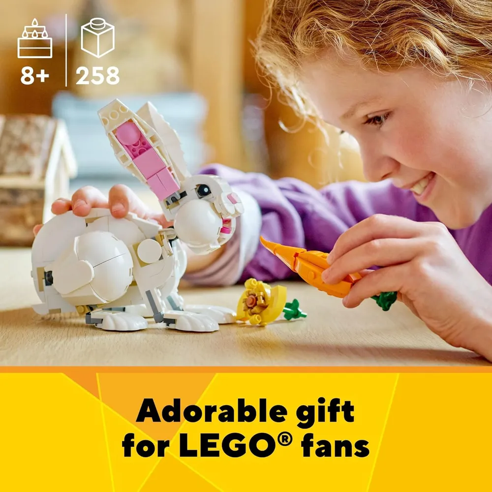 Lego Creator 3 en 1 conejo blanco se transforma en foca y loro juguete STEM