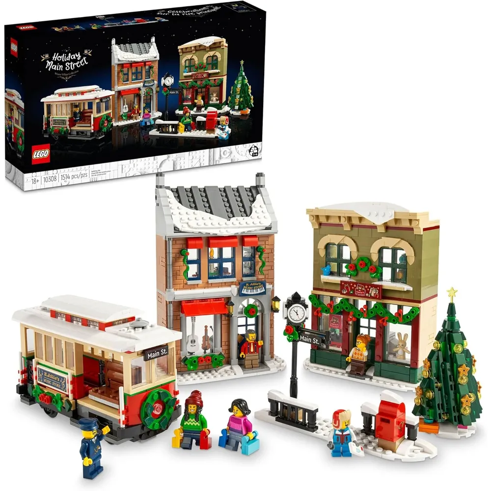 Lego calle principal navideña set de exhibición con tiendas tranvía y minifiguras