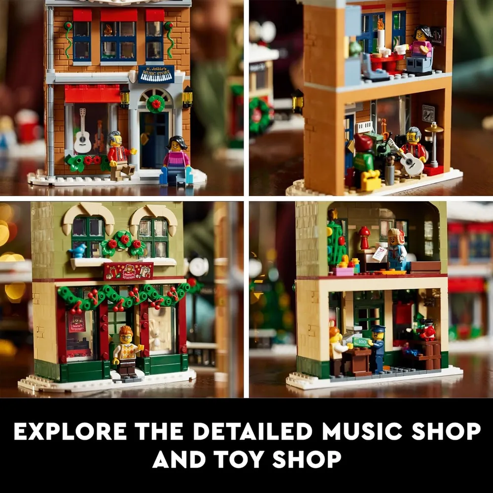 Lego calle principal navideña set de exhibición con tiendas tranvía y minifiguras