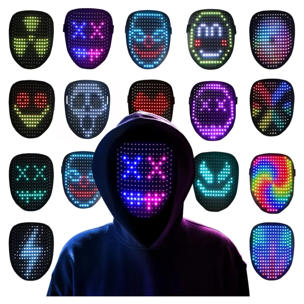 Máscara led digital programable con bluetooth para fiestas, deteccion de gestos