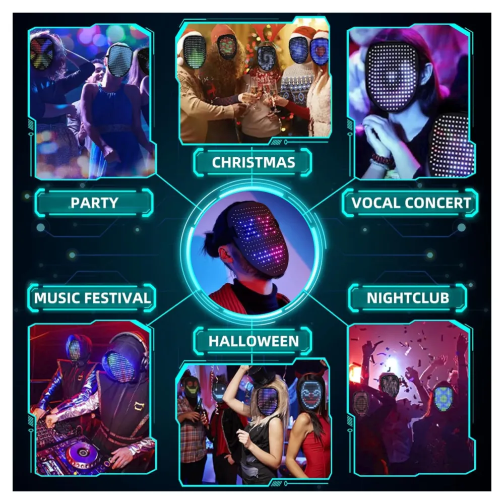 Máscara led digital programable con bluetooth para fiestas, deteccion de gestos