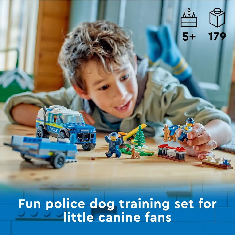 Lego City set de entrenamiento móvil para perros policía con circuito y remolque