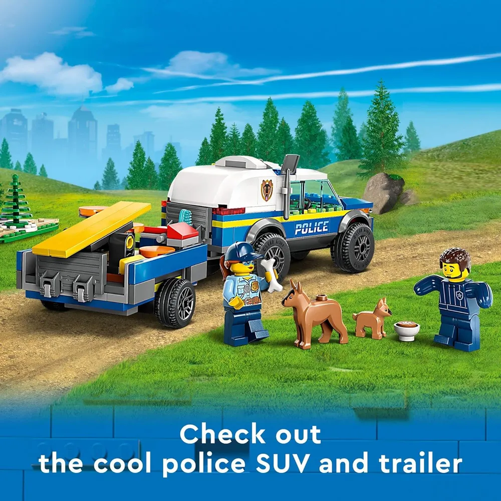 Lego City set de entrenamiento móvil para perros policía con circuito y remolque